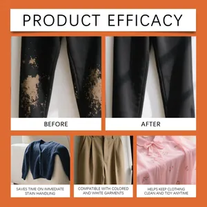 Détail de l'efficacité du stylo détachant pour vêtements montrant les résultats avant et après