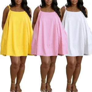 Collection of loose A-line summer babydoll dresses in yellow pink and white colors