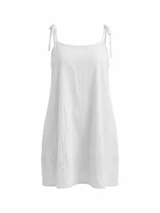 White A-line summer camisole dress with square neck and adjustable tie-up shoulder straps