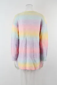 Back view of rainbow tie-dye loose knitted cardigan showing color gradient