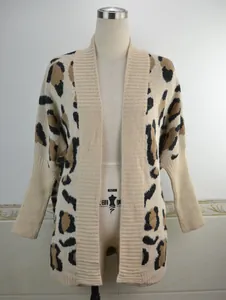 Cardigan in maglia leopardata da donna, vestibilità ampia e alla moda beige
