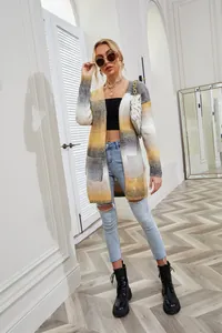 Stylish women's oversized long-line cardigan featuring a unique gradient tie-dye pattern