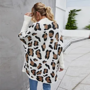 Cardigan leopardato oversize da donna maglione in maglia ampia giacca moda autunno