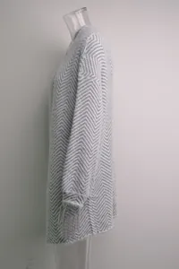 Oversized grey and white chevron knit long cardigan with fuzzy mohair texture detail