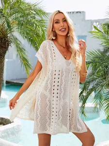 Böhmisches weißes Strandkleid mit Durchbruchmuster für den Sommerurlaub am Strand