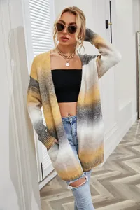 Casual women's gradient ombre knit cardigan loose open front oversized sweater jacket