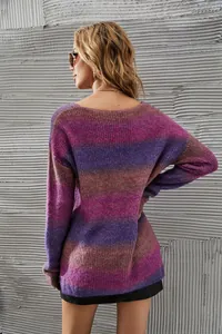Back view detail of a vibrant purple gradient tie-dye knit pullover sweater
