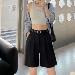 Stylish high-waisted black casual shorts for women with matching belt for summer