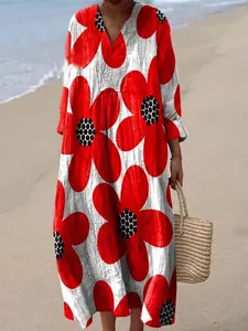 Elegant long V-neck floral print maxi dress for women ideal for summer beach vacation