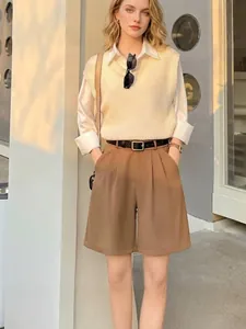 Women's Casual High Waisted Shorts Summer Loose Wide Leg Shorts With Belt Solid Color Polyester Bottoms Fashion Shorts