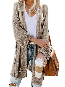 Oversize-Strickjacke für Damen in Khaki, mittellang, für einen lässigen Lifestyle-Look