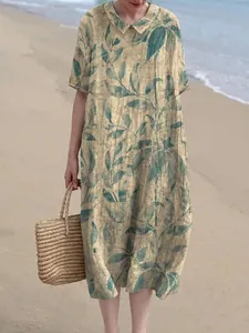 Vintage dames zomer maxi-jurk met Peter Pan-kraag en tropische bladeren print