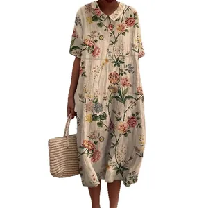 Lange maxi-jurk met bloemenprint, Peter Pan-kraag en losse pasvorm voor de zomer