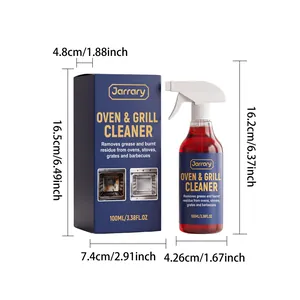 Detailed dimensions of Jarrary 100ml oven and grill cleaner spray with its packaging box