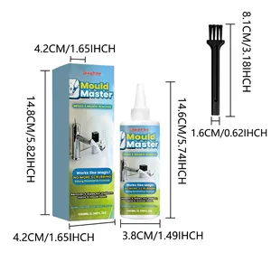 Dimensioni dettagliate del flacone antimuffa Jakehoe 100ml e della spazzola di pulizia.