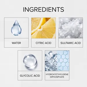 Detailed view of cleaner ingredients featuring Citric Acid and Glycolic Acid formula