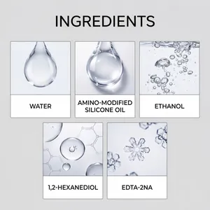 Detailed ingredients list for anti-fog spray showing water and silicone oil components