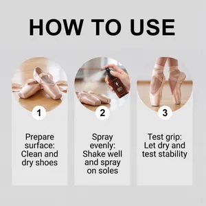 Instructional guide on how to use JAYSUING Rosin Spray for ballet shoes to improve grip.