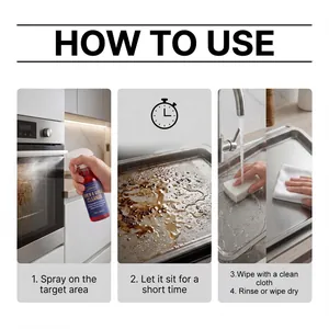 Detailed steps for using the oven and grill cleaner to remove tough grease stains