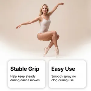 Professional dancer rosin spray detail showing stable grip and non-clogging smooth application