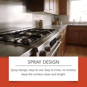 Detail of a sparkling clean stainless steel stove after using kitchen grease cleaner spray