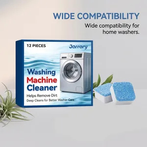 Close-up of Jarrary washing machine cleaner tablets box with 12 effervescent pieces