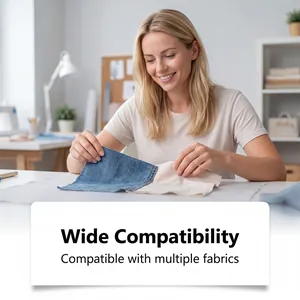 Versatile fabric glue demonstration showing bonding of denim and light cotton materials