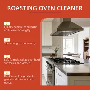 Details of kitchen degreaser spray showing stovetop and range hood cleaning application