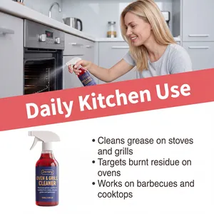 Effective Jarrary oven and grill cleaner spray removing burnt residue in kitchen.