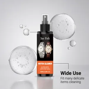 Detail of Jue Fish watch cleaner spray bottle for delicate metal and leather straps.