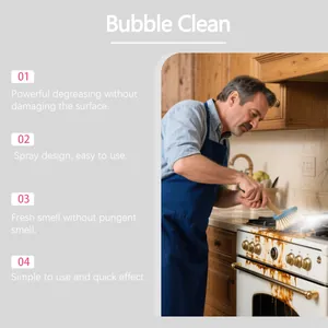 Homme utilisant un nettoyant moussant pour frotter la graisse du poêle dans une cuisine