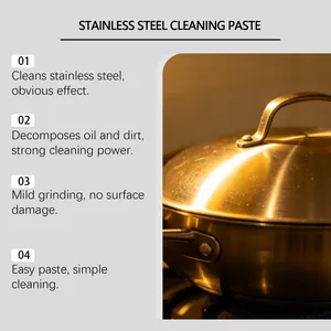 Detailkenmerken van milde roestvrijstalen reinigingspasta voor keukenrenovatie en glans.