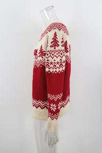 Side view showing details of vintage red and white Christmas jacquard knit sweater.