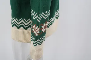 Detailed macro shot of vintage green Christmas sweater with white jacquard pattern