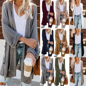 Damen Oversize Strickjacke aus Acryl in Mittlerer Länge Uni-Farben Offene Vorderseite Lockere Passform Casual Strickware