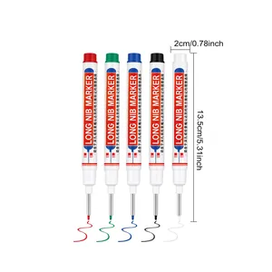 Professional 5-color long nib deep hole markers with precise dimension markings