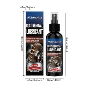Hikmarion 100ml rust removal lubricant spray with bottle and box dimension measurements