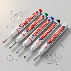 Five long nib markers in red, green, blue, black, and white for deep hole marking tasks