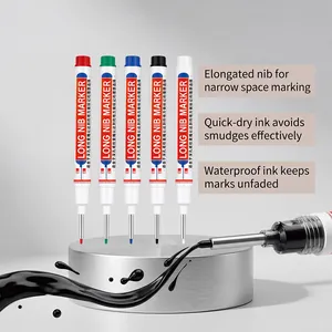 Detailed view of long nib markers for narrow spaces with waterproof quick-dry ink