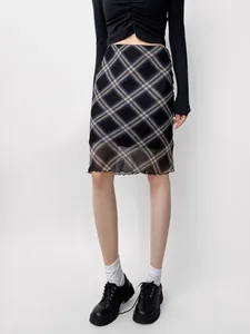 Jupe midi à carreaux style coréen vintage avec coupe moulante et taille haute élastique