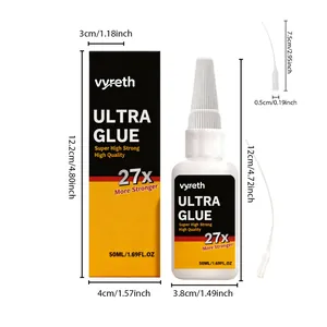 Πολυχρηστική υγρή κόλλα Vyreth 50ml με διαστάσεις και εξαρτήματα μύτης ακριβείας