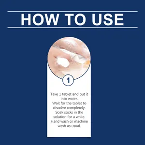 Step-by-step instructional guide showing how to use the sock cleaning tablet for washing