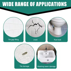 Detail showing tile repair paste applications for cracks, gaps, and basin damage
