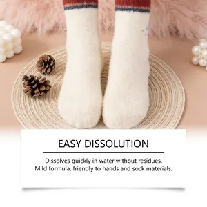 Detail view of EASY DISSOLUTION laundry sheets for socks with soft winter socks.