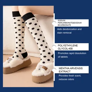 Sock cleaning tablets ingredients list showing mint extract and sodium percarbonate