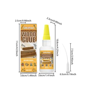 Λεπτομερείς διαστάσεις κόλλας ξύλου JAKEHOE 30ml, κουτιού και εφαρμογέα.