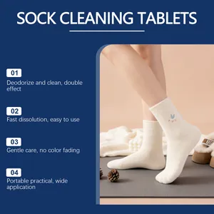 Detail showing effective sock cleaning tablets for deodorizing and gentle fabric care