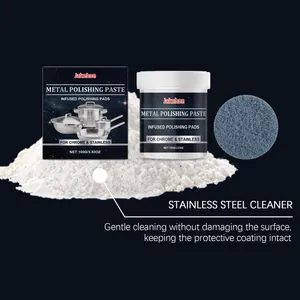 Professional metal polishing paste set with cleaning pad and stainless steel powder detail