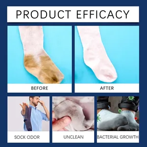Effectiveness of socks cleaning tablets showing stain removal and odor control.