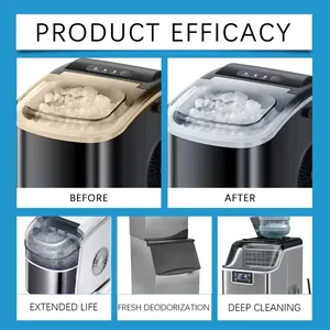 Before and after comparison of ice maker cleaning tablets for descaling and deep hygiene.